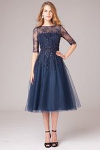 Beaded Tea-length Tulle Mother of the Bride Dresses