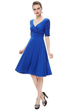 Blue A-line V-neck 1/2 Sleeves Knee-length Formal Cocktail Dresses