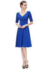 Blue A-line V-neck 1/2 Sleeves Knee-length Formal Cocktail Dresses