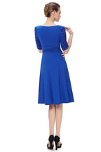 Blue A-line V-neck 1/2 Sleeves Knee-length Formal Cocktail Dresses