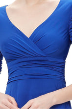 Blue A-line V-neck 1/2 Sleeves Knee-length Formal Cocktail Dresses