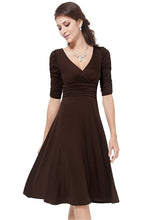 A-line V-neck 1/2 Sleeves Knee-length Formal Brown Cocktail Dresses