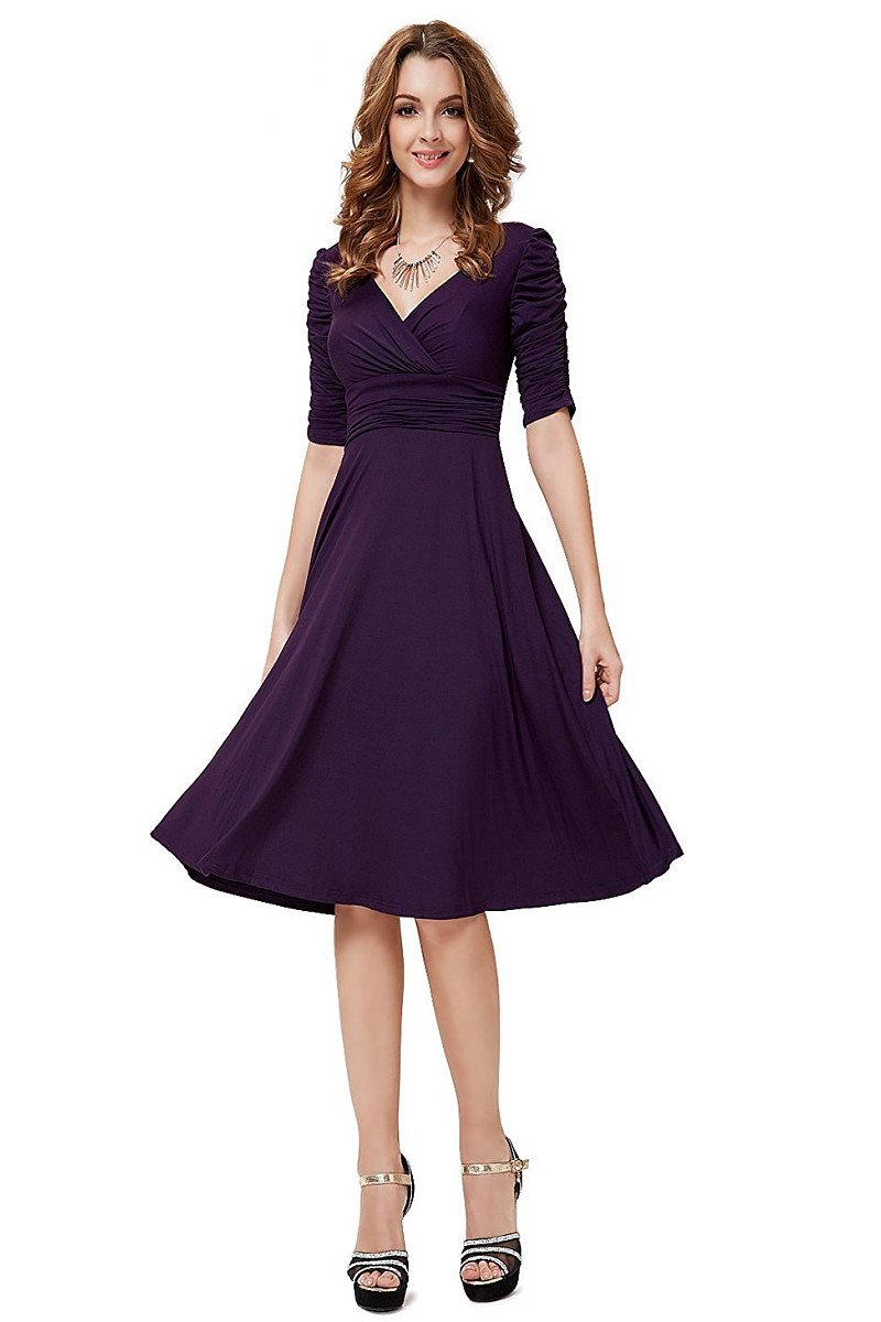 A-line V -neck 1/2 Sleeves Knee-length Formal Cocktail Dresses