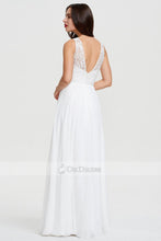 White Long Scoop Neck A-line Chiffon White Sleeveless Evening Dress