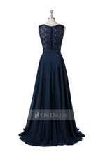 Dark Navy Lace and Chiffon Sleeveless Bridesmaid Dresses