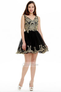 Black OKdress Jewel-Embellished V-neck Short Prom Dress 2019
