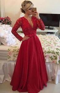 Red Sacred Empire Covered Button Full/Long Sleeve Long/Floor-length Prom Dresses