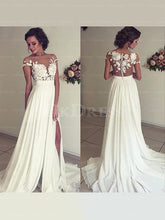 Admirable A-line Lace Appliqued Sweep Train Chiffon Wedding Dresses