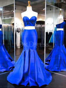 Blue Trumpet/Mermaid Sweep Train Two-Piece Prom Dresses