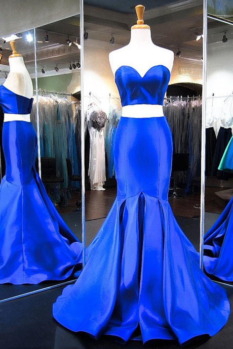 Blue Trumpet/Mermaid Sweep Train Two-Piece Prom Dresses