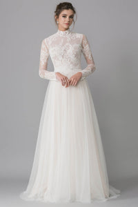 High Neck Soft Tulle Wedding Dress with Full-Length