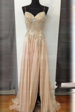 Shining Sleeveless Chiffon Natural Champagne Prom Dresses