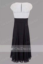 Black A-line Cap Sleeves Long Chiffon Lace Mother of the Bride Dresses