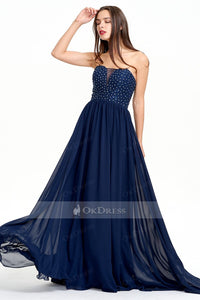 Dark Navy Sheath A-line Sweetheart Natural Sleeveless Zipper Backline Navy Evening Gown