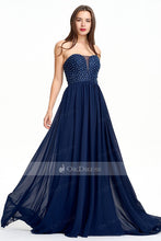 Dark Navy Sheath A-line Sweetheart Natural Sleeveless Zipper Backline Navy Evening Gown