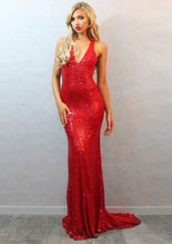 Red New Design Sleeveless Sheath/Column Sequined Prom Dresses