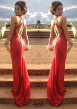 Red New Design Sleeveless Sheath/Column Sequined Prom Dresses