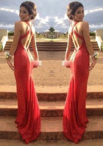 Red New Design Sleeveless Sheath/Column Sequined Prom Dresses