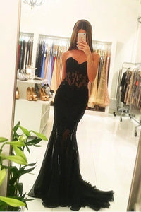 Awesome Strapless Sleeveless Appliques Lace Trumpet/Mermaid Long Tulle Prom Dresses