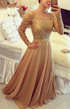 Adorable Off-the-Shoulder Long/Floor-length Natural Chiffon Prom Dresses