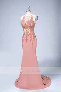 Illusion Sleeveless Mermaid Prom Dresses