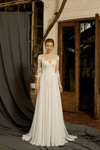 Ivory V-Neck Chiffon Wedding Dresses with 3/4 Sleeves