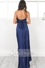 Dark Navy Spaghetti Straps V-neck High Low Maxi Dresses