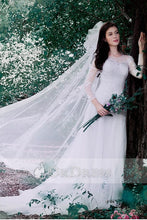 A-line Long Sleeves Lace Applique Long Bridal Wedding Dresses