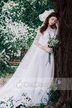 A-line Long Sleeves Lace Applique Long Bridal Wedding Dresses