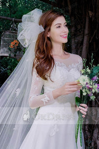 A-line Long Sleeves Lace Applique Long Bridal Wedding Dresses