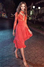 Classy Chiffon Illusion High Neckline A-Line Knee-Length Homecoming Dresses with Lace Appliques