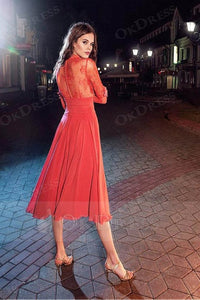 Classy Chiffon Illusion High Neckline A-Line Knee-Length Homecoming Dresses with Lace Appliques