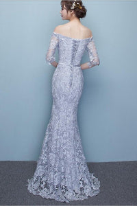 Mermaid/ Trumpet Off-the-shoulder Half-sleeve Long Lace Prom Evening Dresses