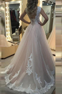 Floor-length Lace Candy Pink Tulle Natural Lace-up Prom Dresses