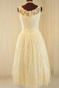Straps Tea-length Lace Natural White Sleeveless Wedding Dresses
