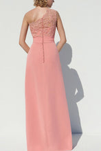 Pink Chic A-line/Princess Chiffon One-shoulder Sleeveless Appliqued Bridesmaid Dresses