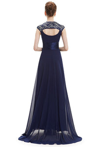 OKdress Chiffon Long Dark Navy Formal Prom Dress