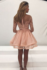 Zipper Long Sleeves A-line/Princess Pearl Pink Natural Tulle Prom Dresses