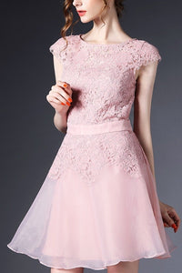 A-line Cap sleeve Short Lace Formal Prom Dresses
