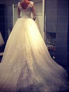 Shining Beading Ball Gown Long Sleeves High-neck Wedding Dresses