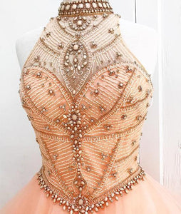 Fabulous Ball Gown High Neck Floor-length Sleeveless Tulle Prom Dresses