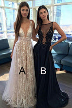 Sexy A-Line Deep V-Neck Sleeveless Open Back Long Prom Dresses