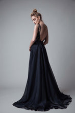 Sexy A-Line Deep V-Neck Sleeveless Open Back Long Prom Dresses