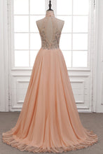 Tulle & Chiffon High Neck Evening Dresses with Beading