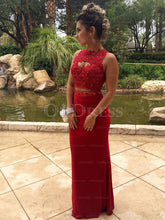 Sheath/Column Two-Piece Floor-length Scoop Long Prom Dresses
