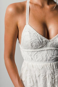 Stunning A-line Spaghetti Straps Split Lace Long Beach Wedding Dresses