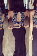 Two-Piece High Neck Sweep Train A-line Long Prom Dresses