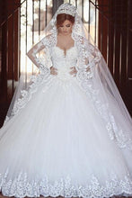 Long Sleeves Sweetheart Chapel Train Natural Ball Gown Wedding Dresses