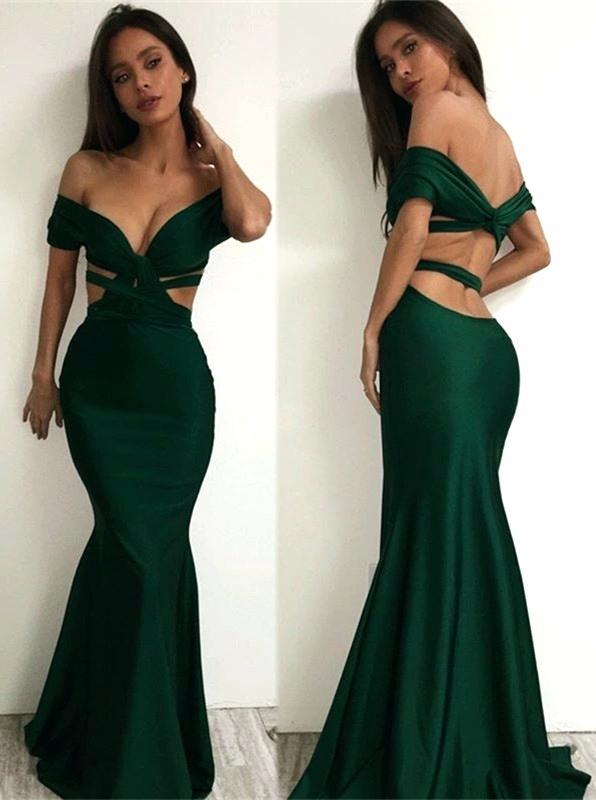 Dark Green V-neck Mermaid Sexy Prom Dresses