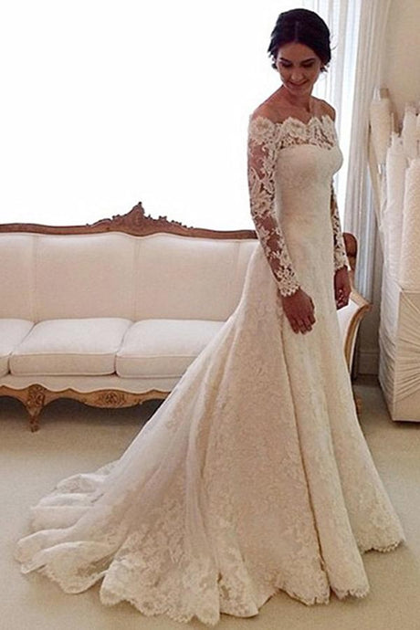 Admirable Lace Court Train Natural Wedding Dresses